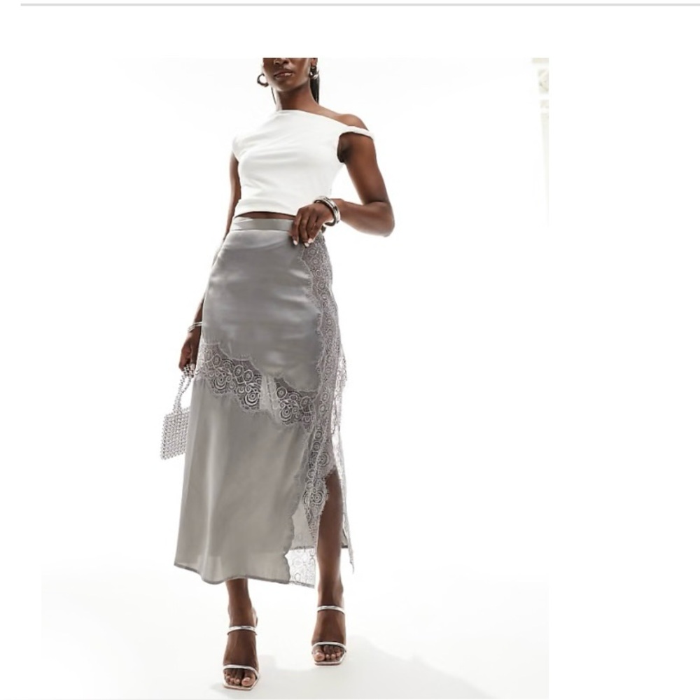 ASOS Tan Maxi Skirt with Lace Detail